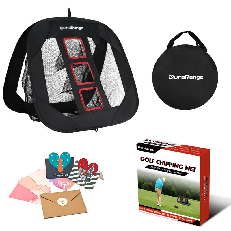 DuraRange Pop-Up Golf Chipping Net Chip يساعد على التدريب على الدقة والمسافة في الهواء الطلق والداخلي، أفضل هدية للاعب الجولف والأب والأطفال - أسود - Image 1
